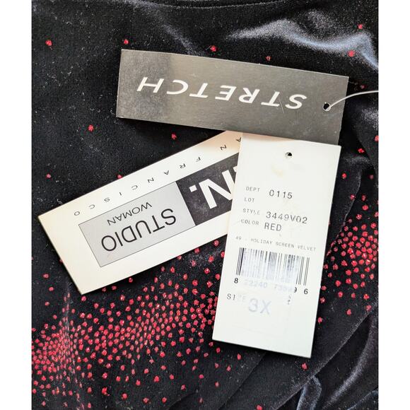 I.N. Studio Velvet Top 3X Black Red Sequined Stretch Holiday Dressy Party NEW - Picture 9 of 12